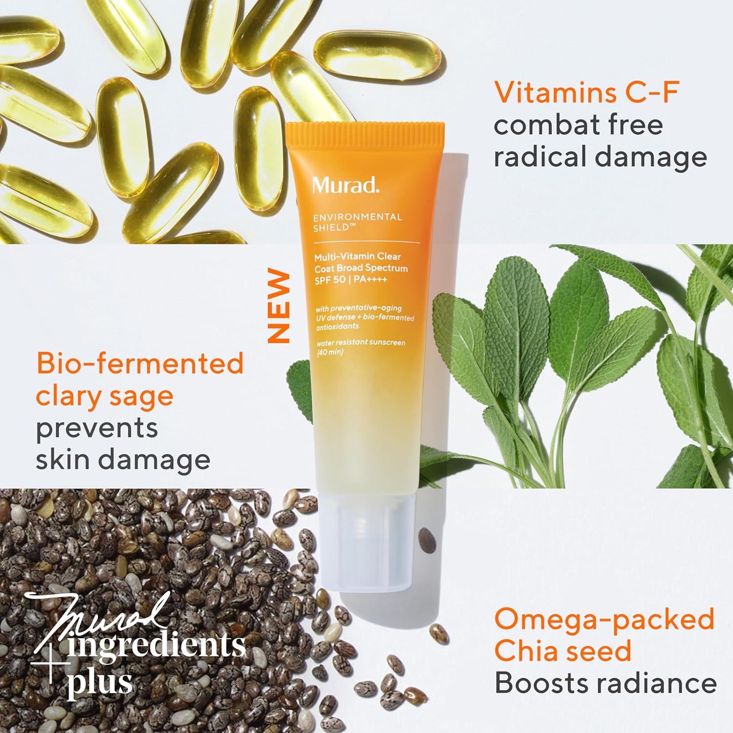 imageMurad MultiVitamin Clear Coat Sunscreen SPF 50 Lightweight BroadSpectrum SPF with Vitamins CF BioFermented Clary Sage and Chia Seed Nourishes Skin with No White Cast 17 Fl Oz