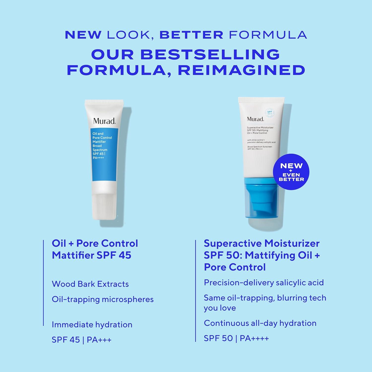 imageMurad Superactive Mattifying Oil and Pore Control Moisturizer SPF 50 Shine Free Hydrating Facial Sunscreen Supercharged with Salicylic Acid To Smooth Texture and Minimize Look of Pores 17Fl Oz