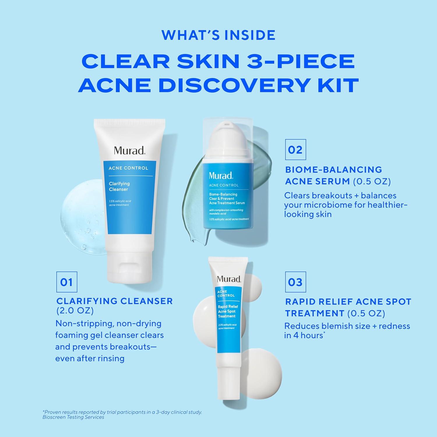 imageMurad Clear Breakouts Control Oil 3Piece Trial Kit 50 Value Acne Fighting Kit Clarifying Cleanser 2Fl Oz Rapid Relief Acne Treatment 025Fl Oz Oil ampamp Pore Mattifer SPF 45 08Fl Oz3Piece Clear Skin Kit