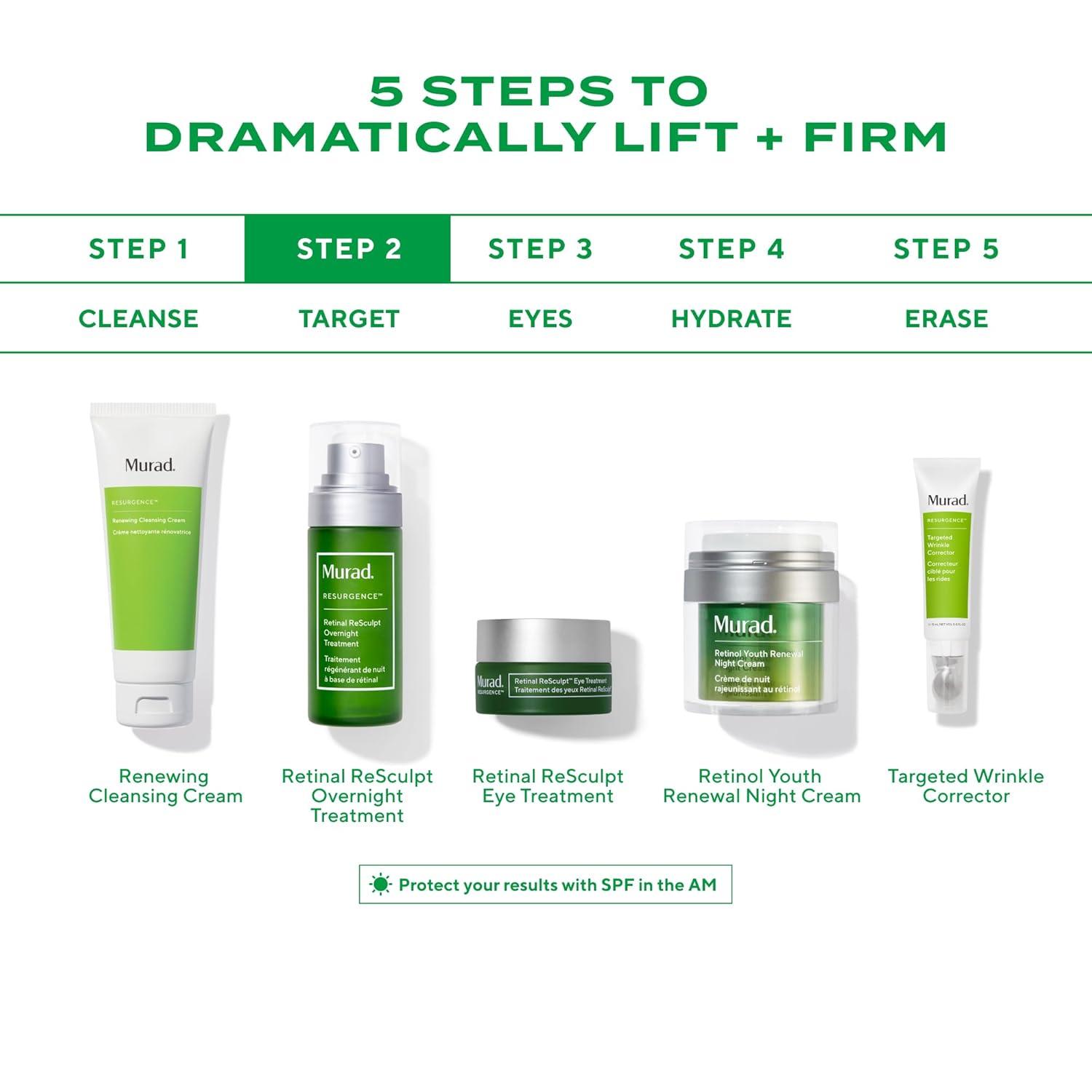 imageMurad Retinal ReSculpt Overnight Treatment Advanced Face and Neck Serum with Encapsulated Retinal Kangaroo Paw Olive ampamp Oat Smooths Deep Wrinkles and Crepey Skin ampamp Lifts Sagging Skin1 Fl Oz Pack of 1